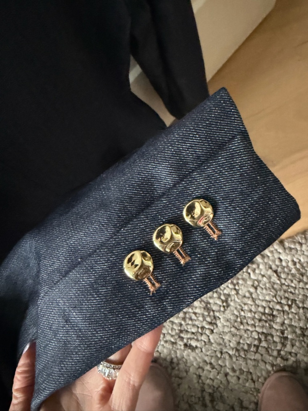 Zara Dark Indigo Denim Blazer with Gold Buttons - Picture 4 of 7